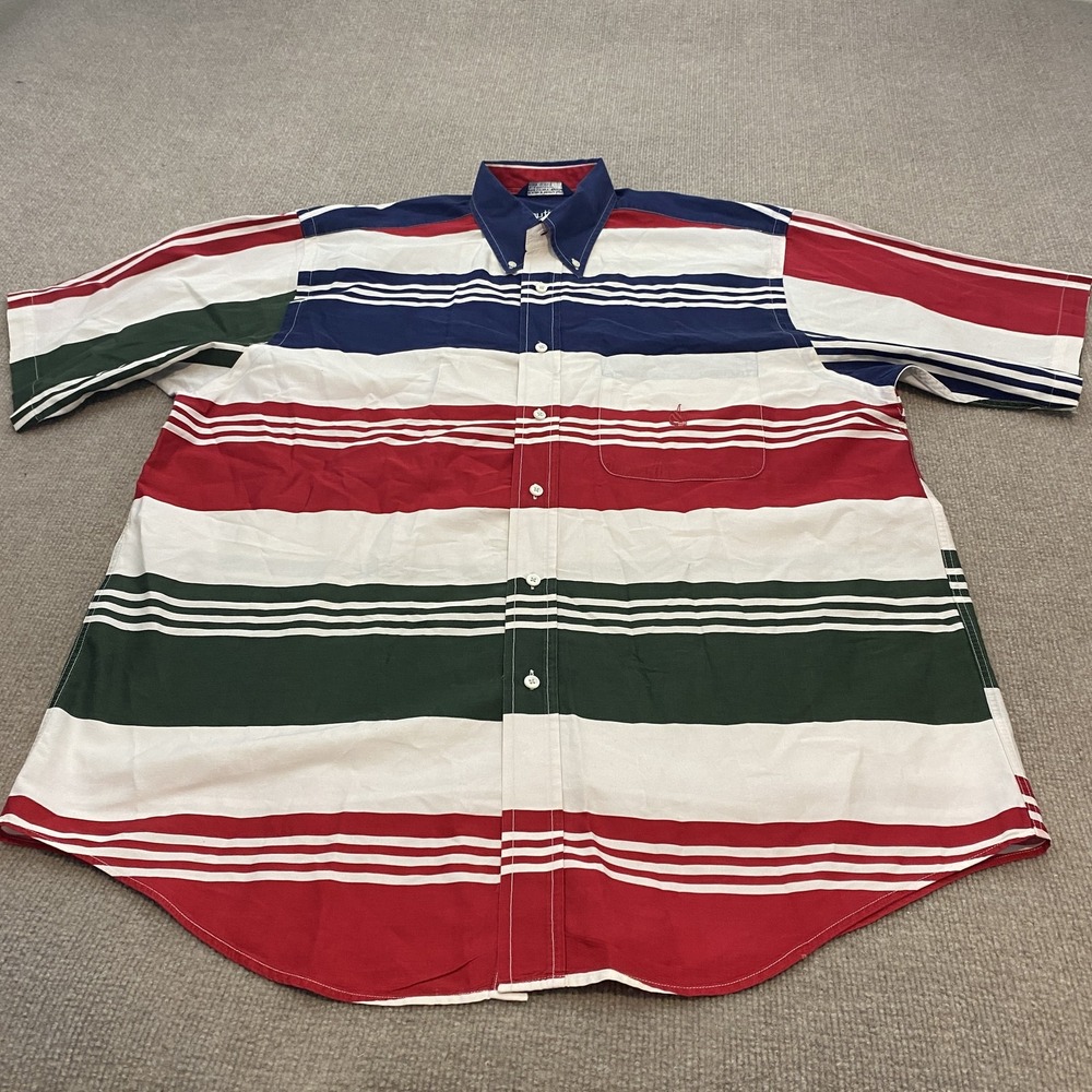 Nautica Shirt Mens Large Stripe Short Sleeve 90s USA Made Vintage Oversized
